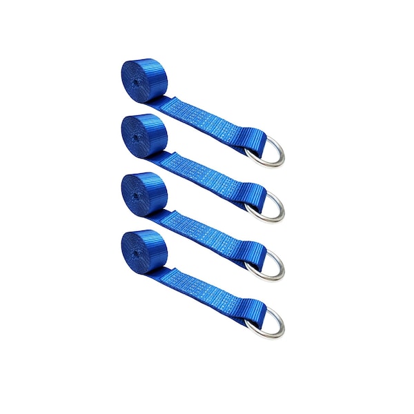 2" x 10' Lasso Strap w/ O Ring Auto Tie Down Wheel Lift Tow Truck Trailer Blue, 4PK